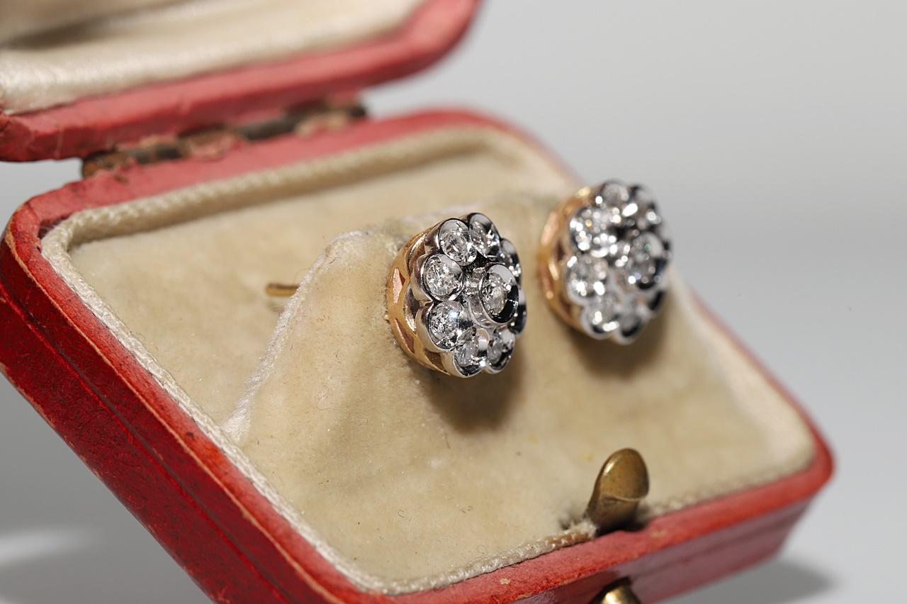 Vintage Circa 1980er Jahre 14k Gold Natürlicher Diamant-Ohrring mit Dekoration  im Angebot 7