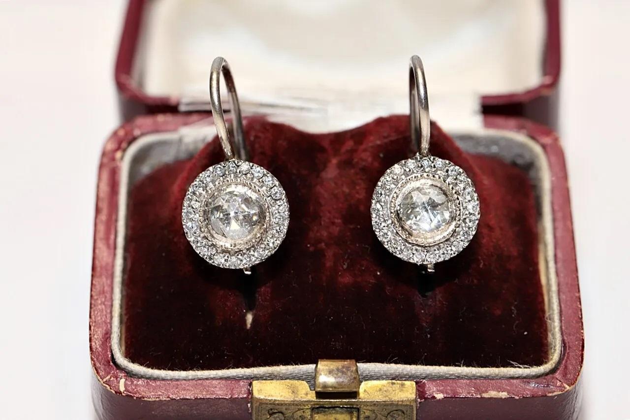 Retro Vintage Circa 1980s 14k Gold Natural Diamond Decorated Earring  For Sale