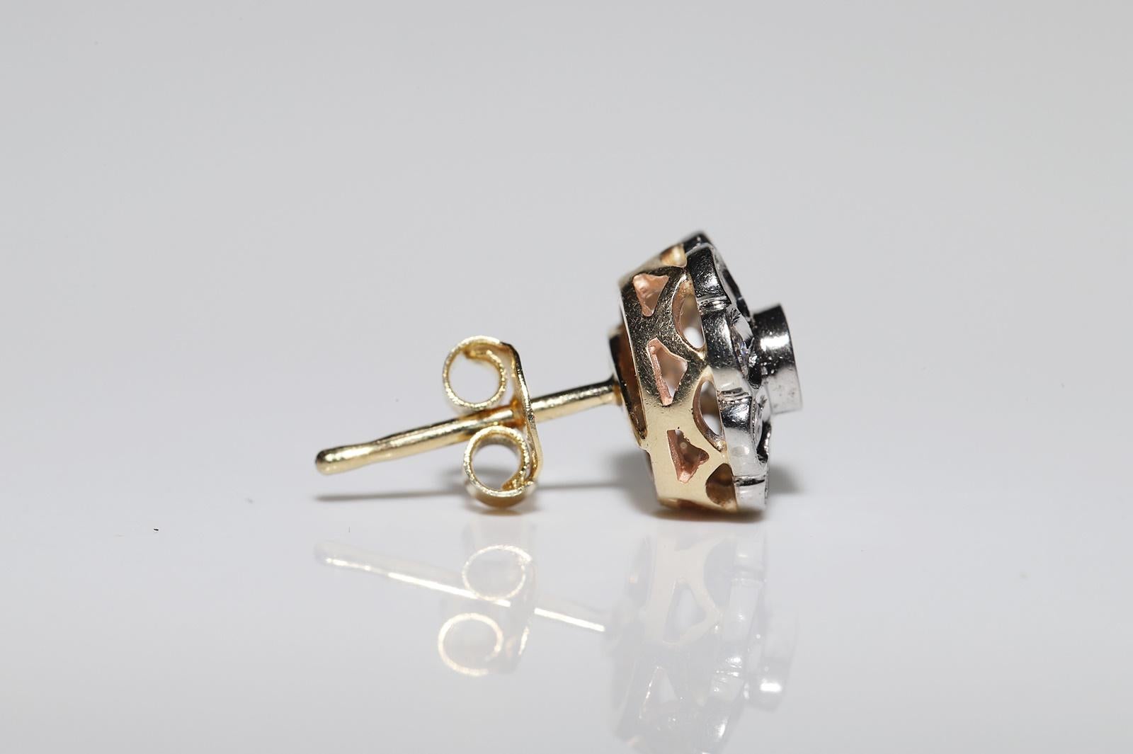 Vintage Circa 1980er Jahre 14k Gold Natürlicher Diamant-Ohrring mit Dekoration  (Brillantschliff) im Angebot