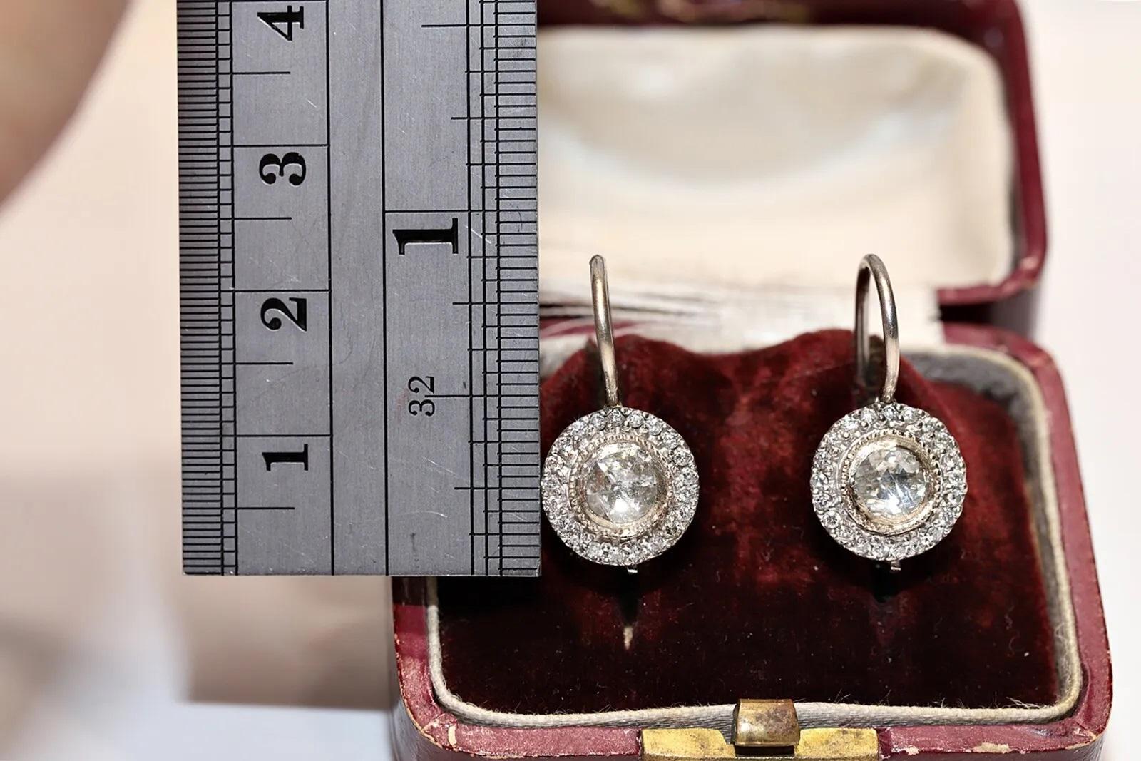 Vintage Circa 1980s 14k Gold Natural Diamond Decorated Earring  In Good Condition For Sale In Fatih/İstanbul, 34