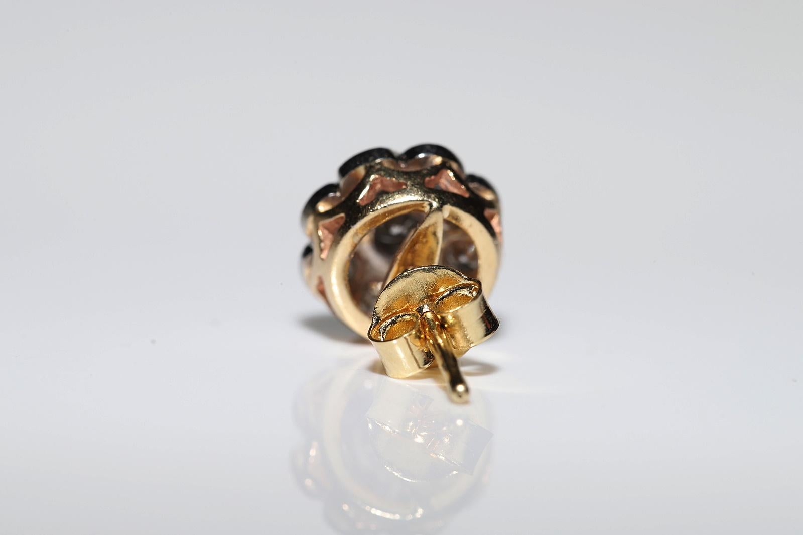 Vintage Circa 1980er Jahre 14k Gold Natürlicher Diamant-Ohrring mit Dekoration  im Zustand „Gut“ im Angebot in Fatih/İstanbul, 34