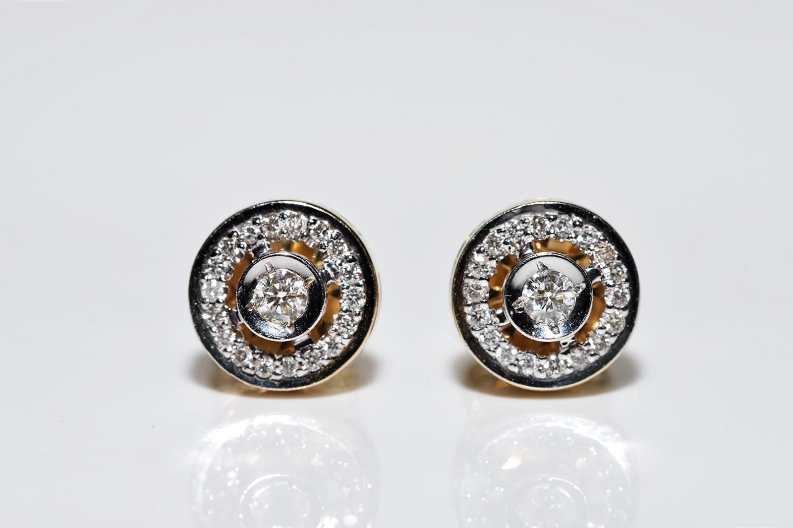 Vintage Circa 1980er Jahre 14k Gold Natürlicher Diamant-Ohrring mit Dekoration im Zustand „Gut“ im Angebot in Fatih/İstanbul, 34