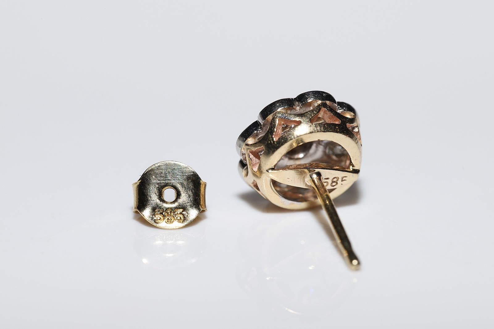 Vintage Circa 1980er Jahre 14k Gold Natürlicher Diamant-Ohrring mit Dekoration  im Angebot 1