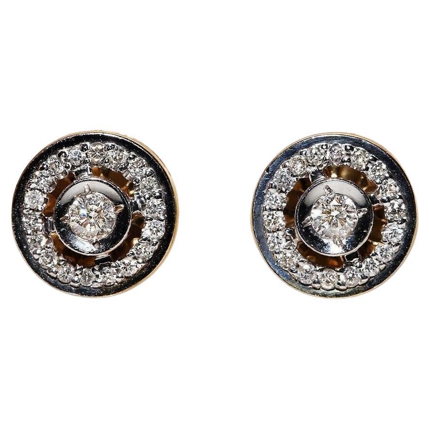 Vintage Circa 1980s 14k Gold Natural Diamond Decorated Earring For Sale