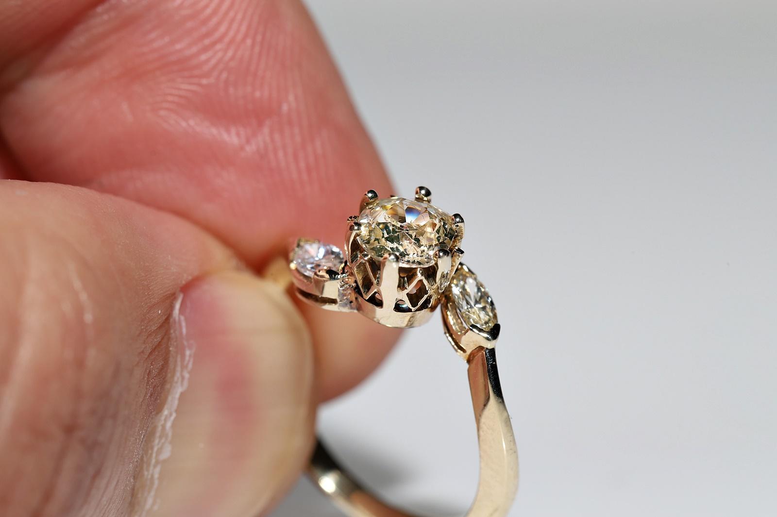 Vintage Circa 1980s 14k Gold Natural Diamond Decorated Engagement Ring For Sale 6