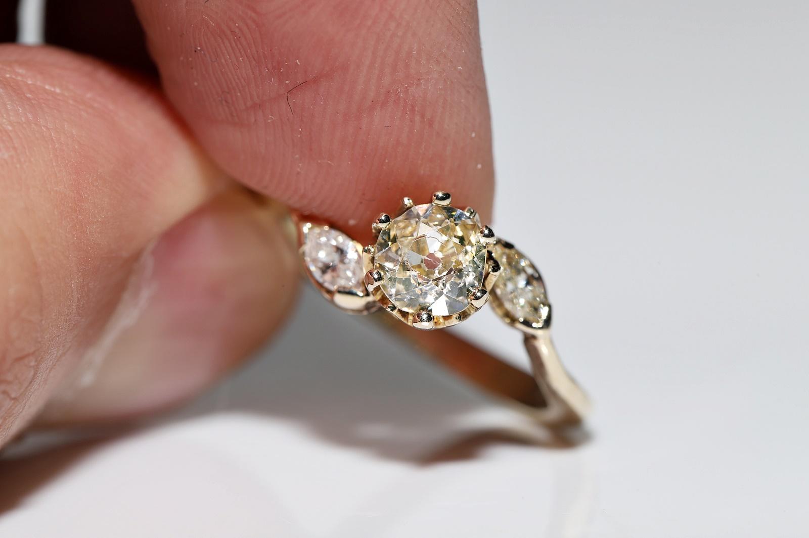 Vintage Circa 1980s 14k Gold Natural Diamond Decorated Engagement Ring For Sale 10