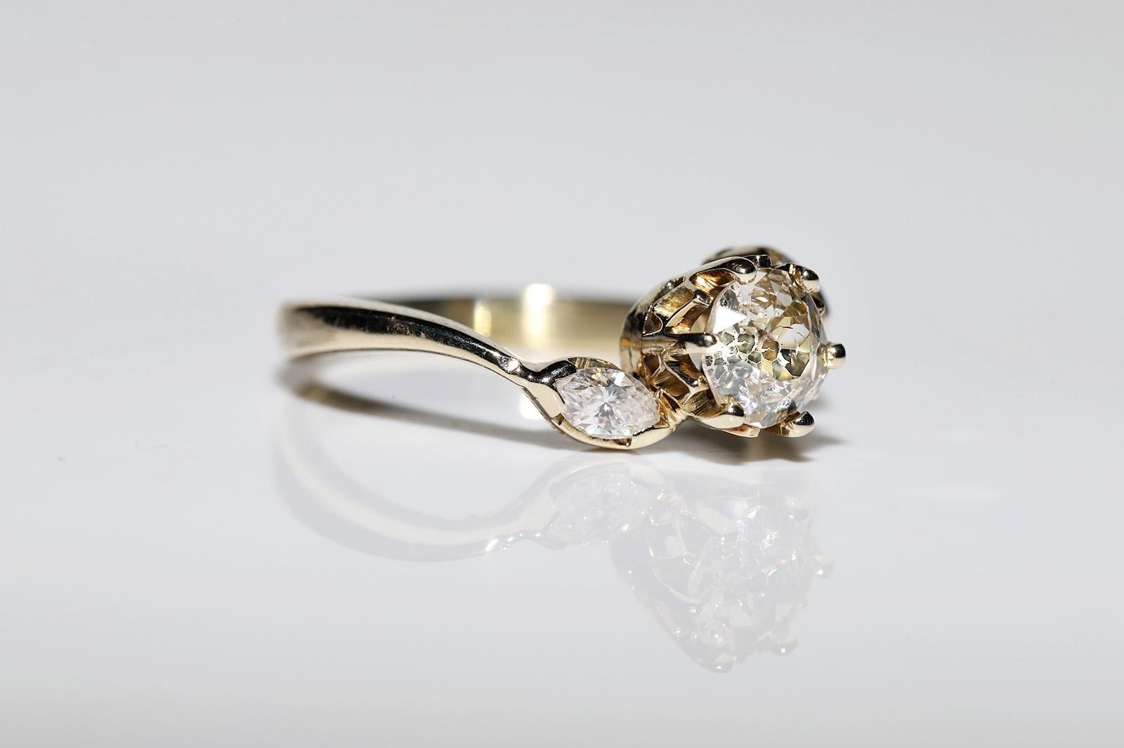 Vintage Circa 1980s 14k Gold Natural Diamond Decorated Engagement Ring For Sale 3