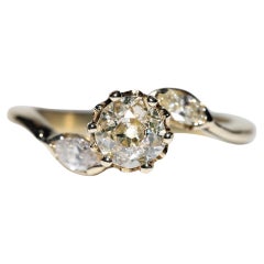 Retro Circa 1980s 14k Gold Natural Diamond Decorated Engagement Ring