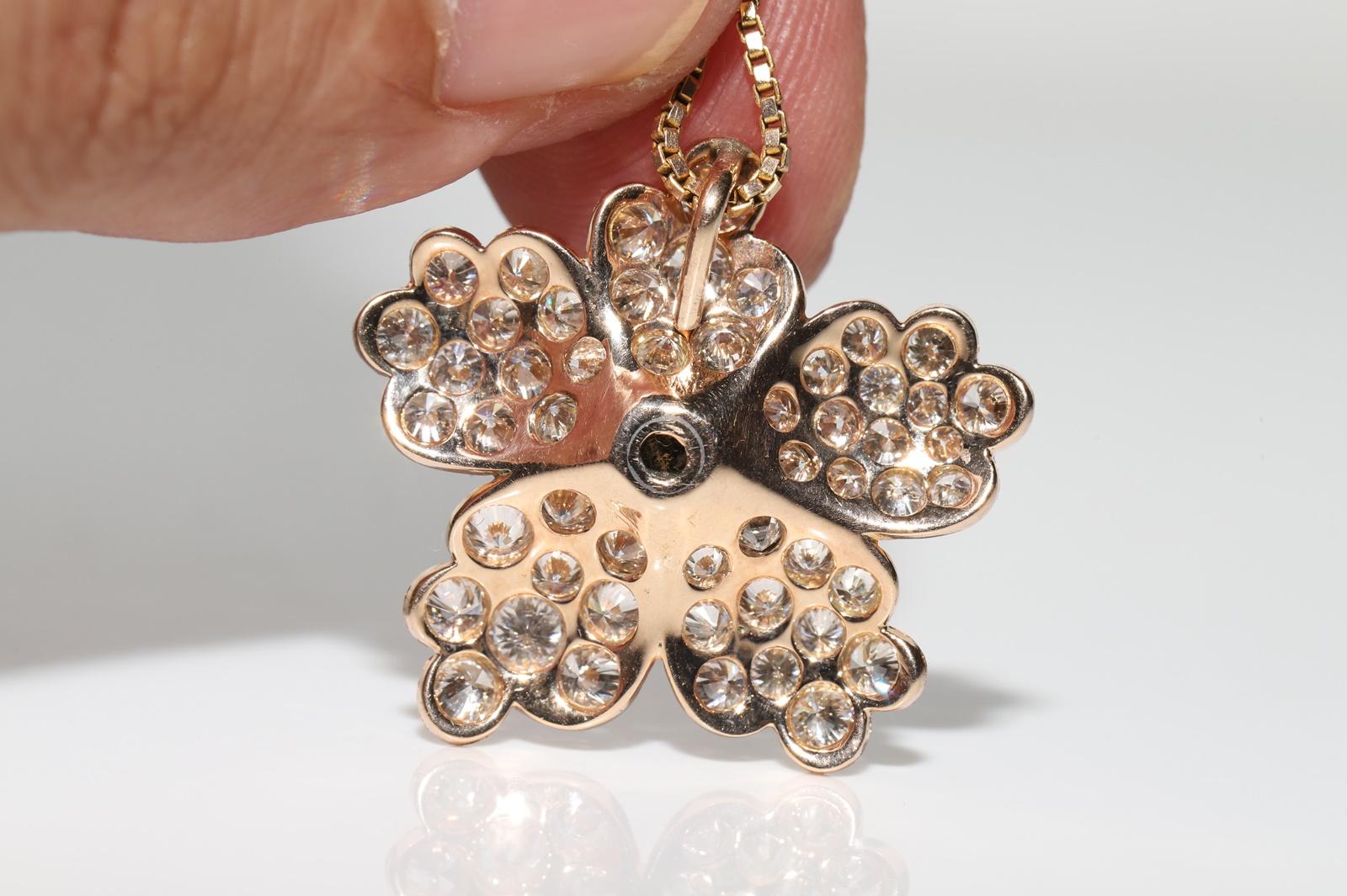 Vintage Circa 1980er Jahre 14k Gold Natürlicher Diamant Deko-Blumen-Anhänger Halskette im Angebot 6