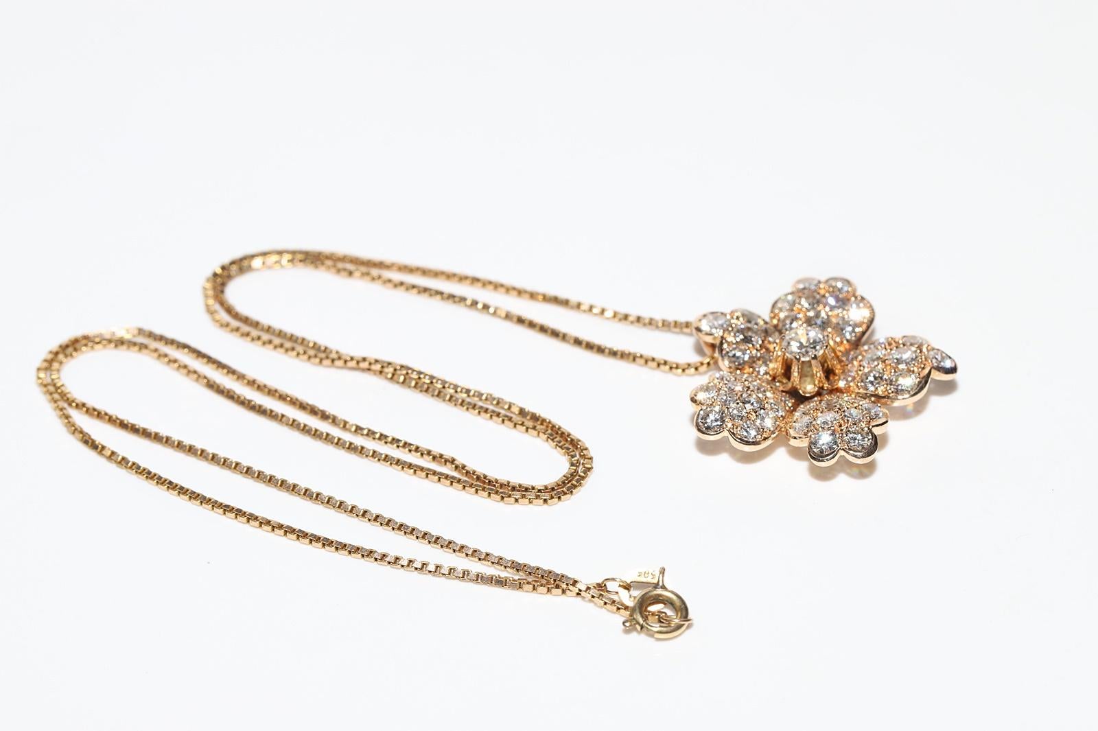 Vintage Circa 1980er Jahre 14k Gold Natürlicher Diamant Deko-Blumen-Anhänger Halskette im Angebot 8