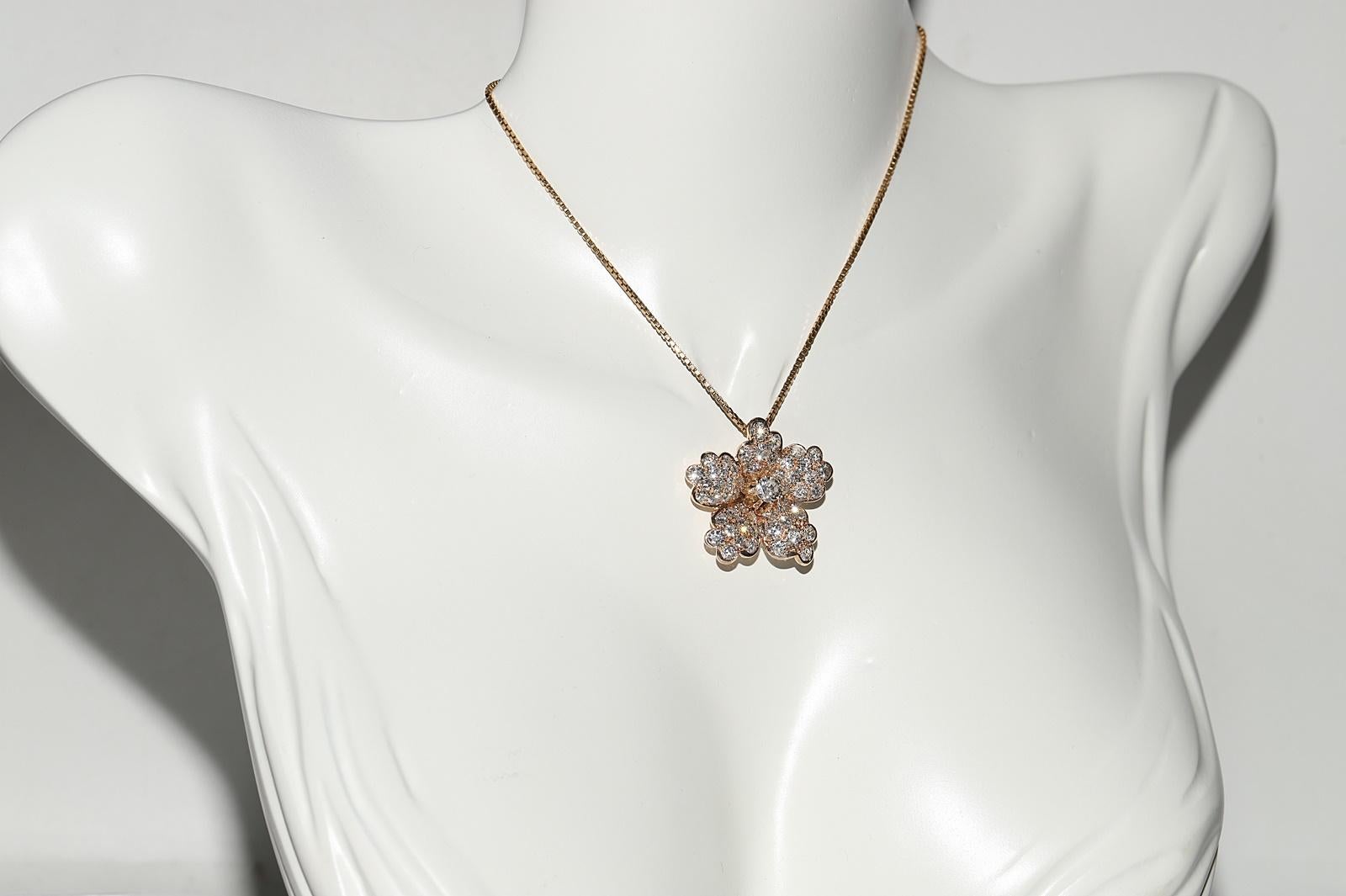 Vintage Circa 1980er Jahre 14k Gold Natürlicher Diamant Deko-Blumen-Anhänger Halskette im Zustand „Gut“ im Angebot in Fatih/İstanbul, 34