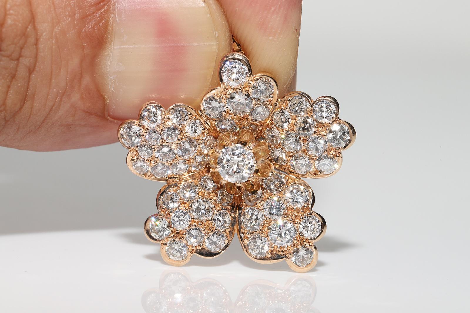 Vintage Circa 1980er Jahre 14k Gold Natürlicher Diamant Deko-Blumen-Anhänger Halskette im Angebot 1