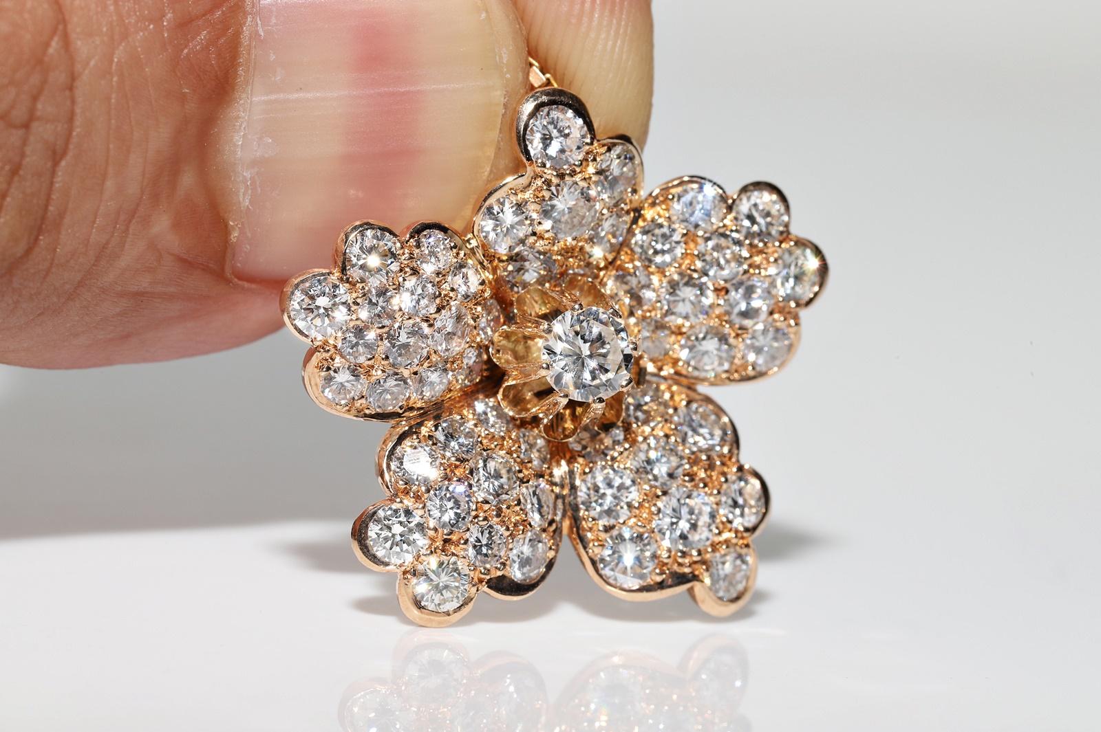 Vintage Circa 1980er Jahre 14k Gold Natürlicher Diamant Deko-Blumen-Anhänger Halskette im Angebot 2