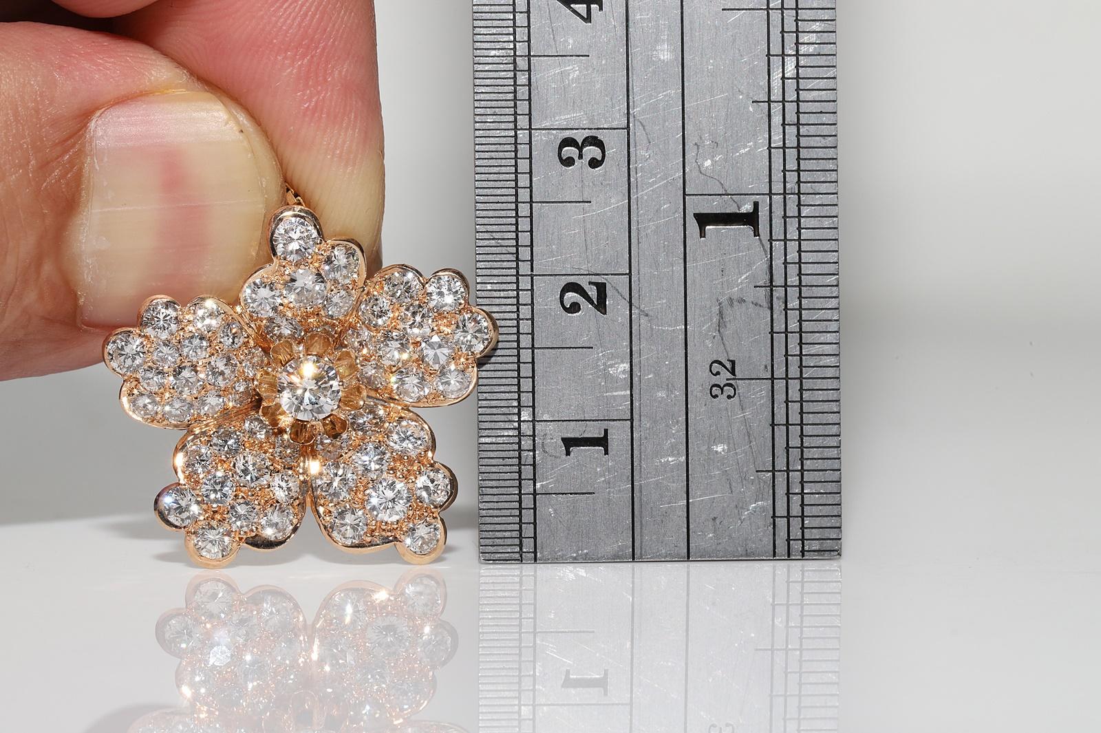 Vintage Circa 1980er Jahre 14k Gold Natürlicher Diamant Deko-Blumen-Anhänger Halskette im Angebot 3