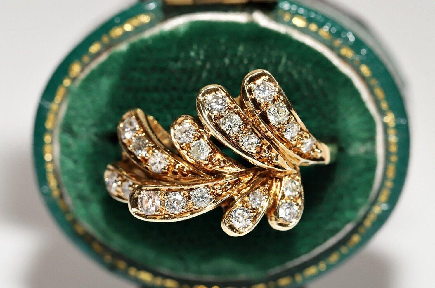  Vintage Circa 1980er Jahre 14k Gold Natürlicher Diamant Dekoriertes Blatt, Vintage  Ring im Angebot 5
