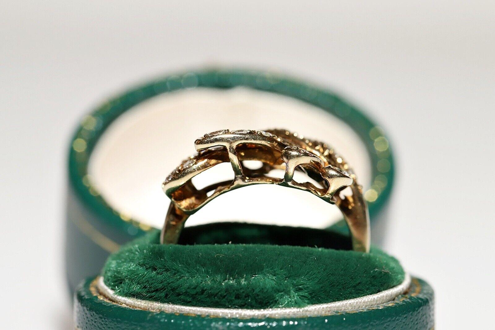  Vintage Circa 1980er Jahre 14k Gold Natürlicher Diamant Dekoriertes Blatt, Vintage  Ring im Angebot 6