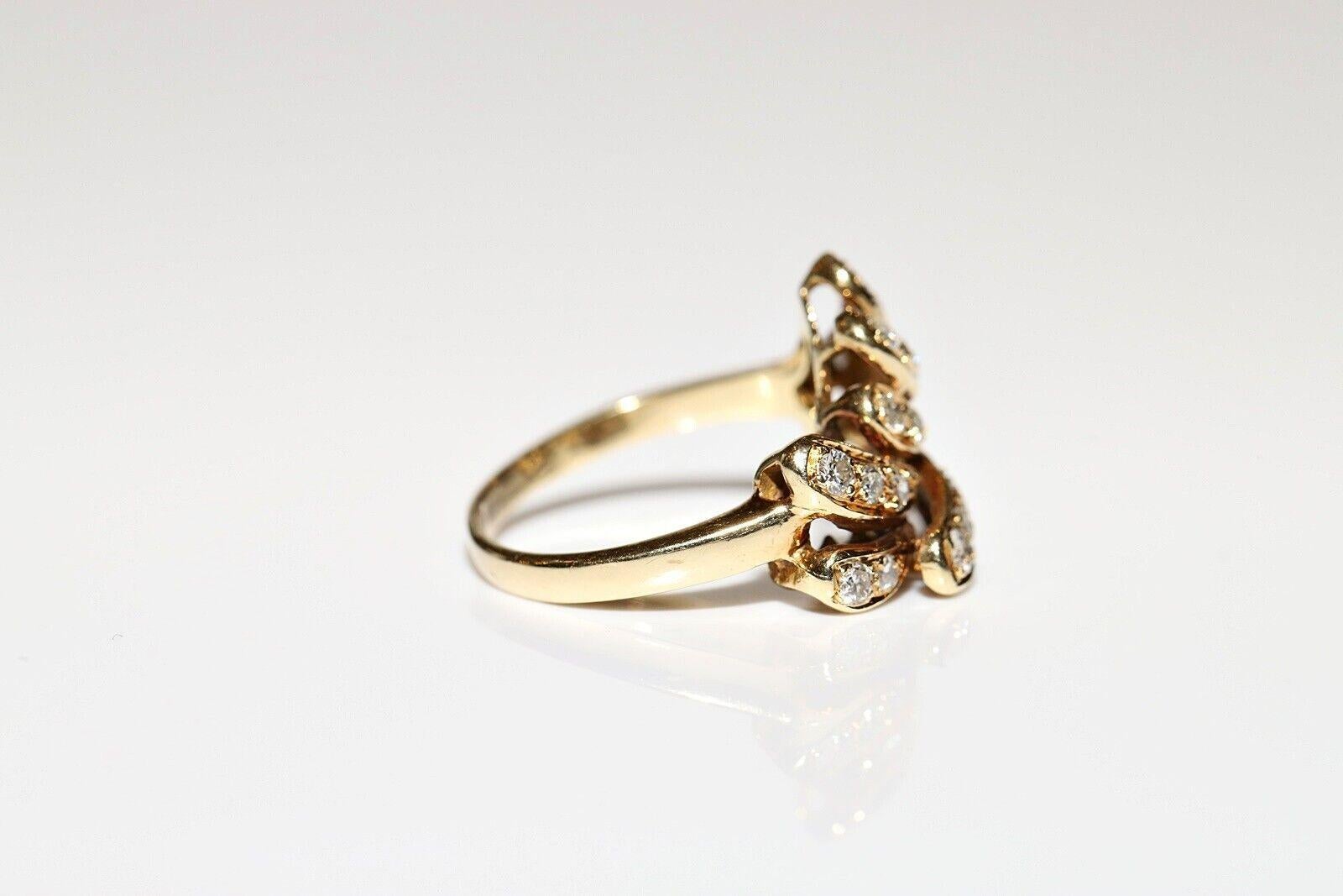  Vintage Circa 1980er Jahre 14k Gold Natürlicher Diamant Dekoriertes Blatt, Vintage  Ring (Brillantschliff) im Angebot