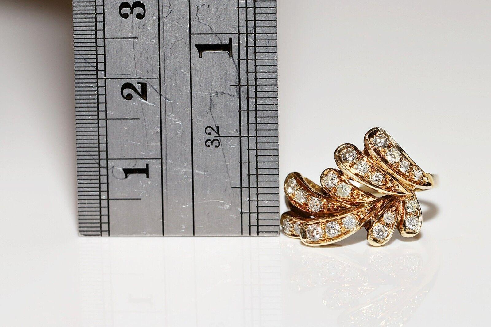  Vintage Circa 1980er Jahre 14k Gold Natürlicher Diamant Dekoriertes Blatt, Vintage  Ring im Angebot 1