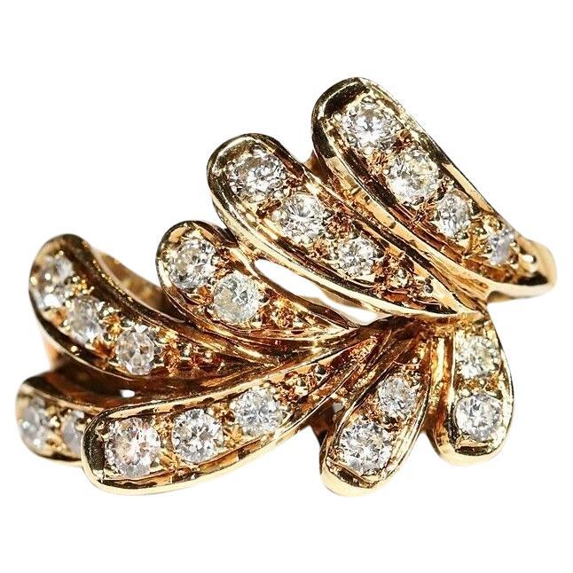  Vintage Circa 1980er Jahre 14k Gold Natürlicher Diamant Dekoriertes Blatt, Vintage  Ring im Angebot