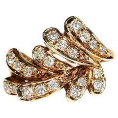  Retro Circa 1980s 14k Gold Natural Diamond Decorated leaf  Ring