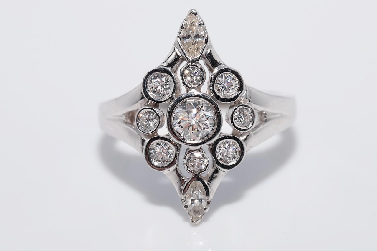 Vintage CIRCA 1980s 14k Gold Natürlicher Diamant Verziert Navette Design Ring im Angebot 11