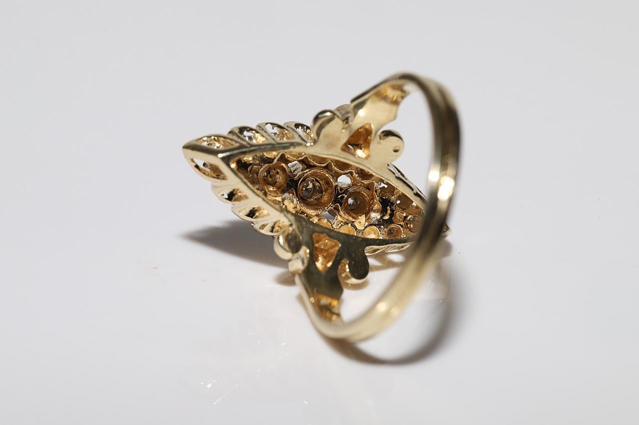 Vintage Circa 1980er Jahre 14k Gold Natürlicher Diamant Dekorierter Navette Ring im Angebot 7