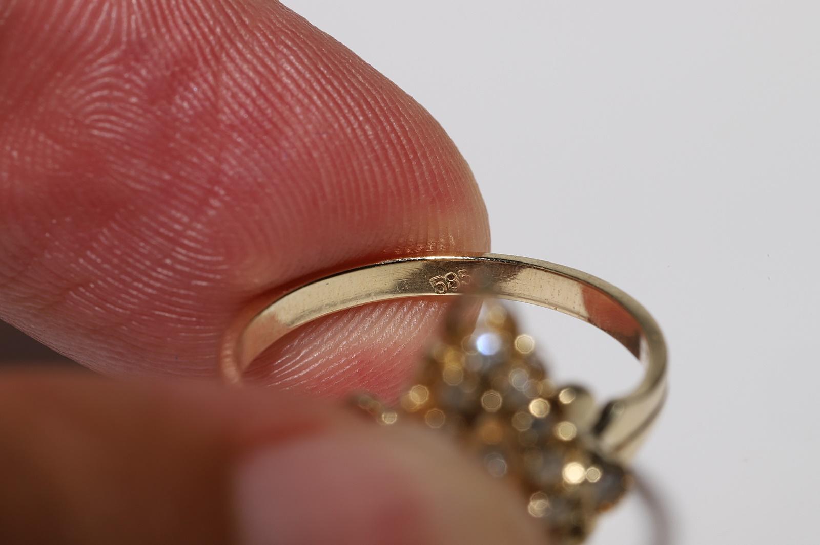 Vintage Circa 1980er Jahre 14k Gold Natürlicher Diamant Dekorierter Navette Ring im Angebot 8