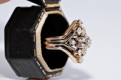 Vintage Circa 1980s 14k Gold  Natural Diamond Decorated Navette Ring