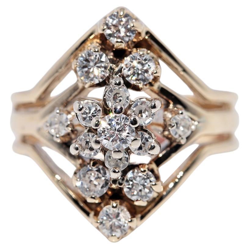 Vintage Circa 1980er Jahre 14k Gold Natürlicher Diamant dekoriert Navette Ring