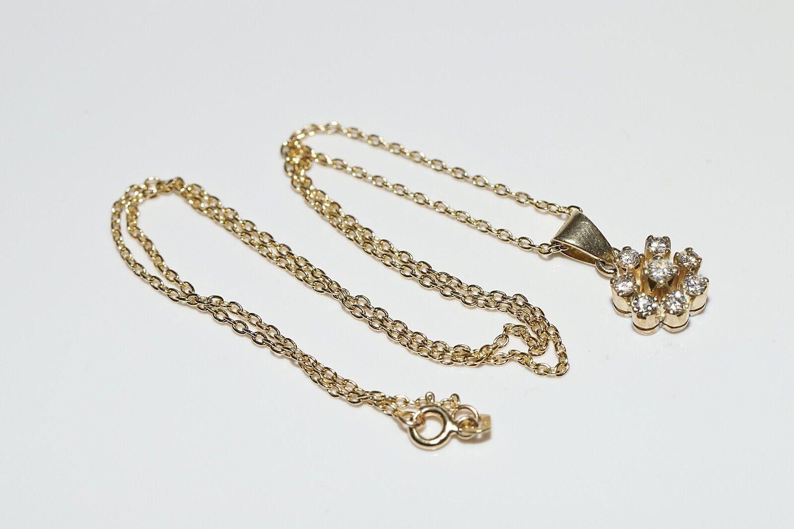 Vintage Circa 1980s 14k Gold Natural Diamond Decorated Pendant Necklace For Sale 4