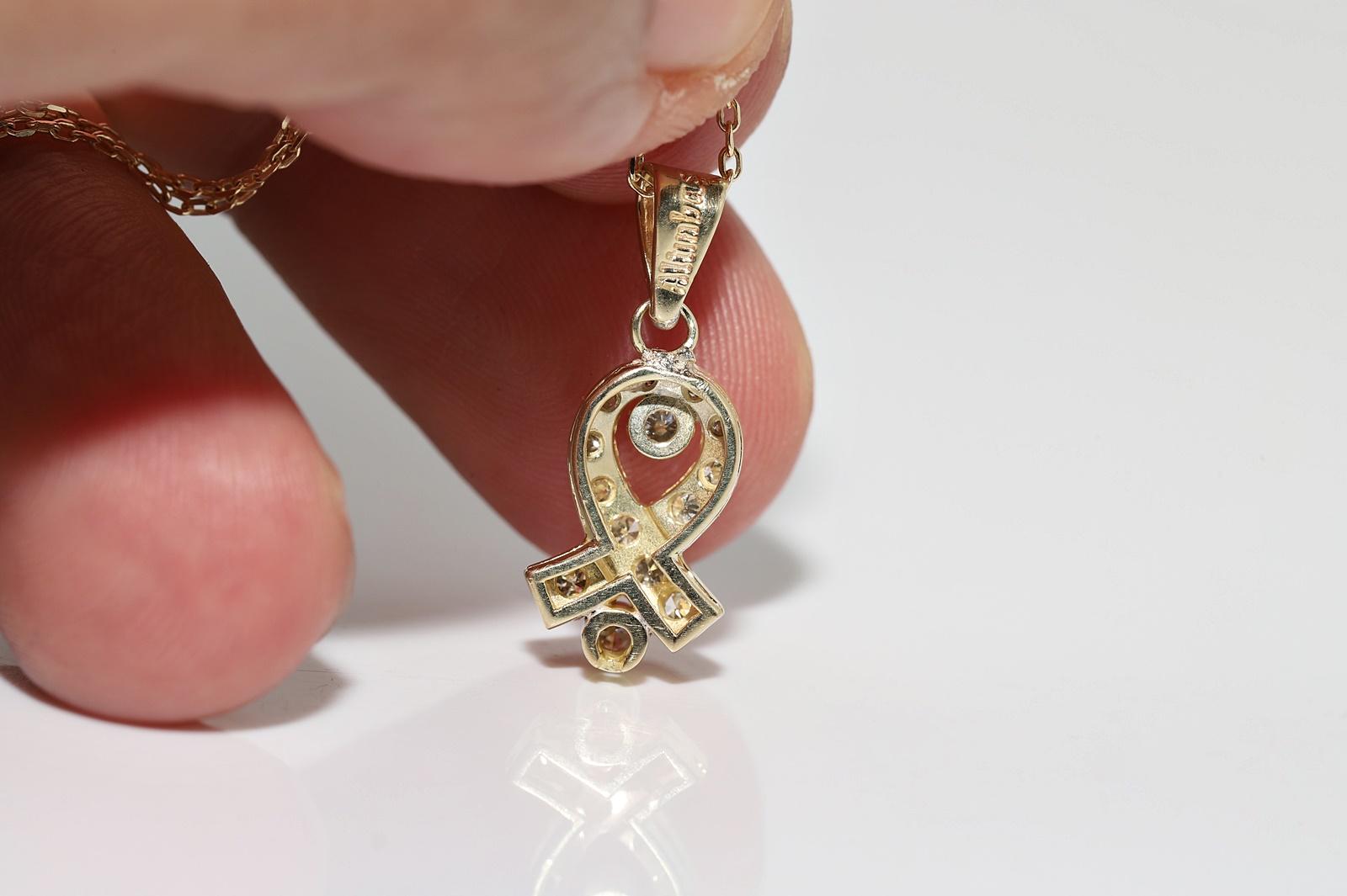 Vintage Circa 1980er Jahre 14k Gold Natürlicher Diamant Dekorierter Anhänger Halskette im Angebot 4
