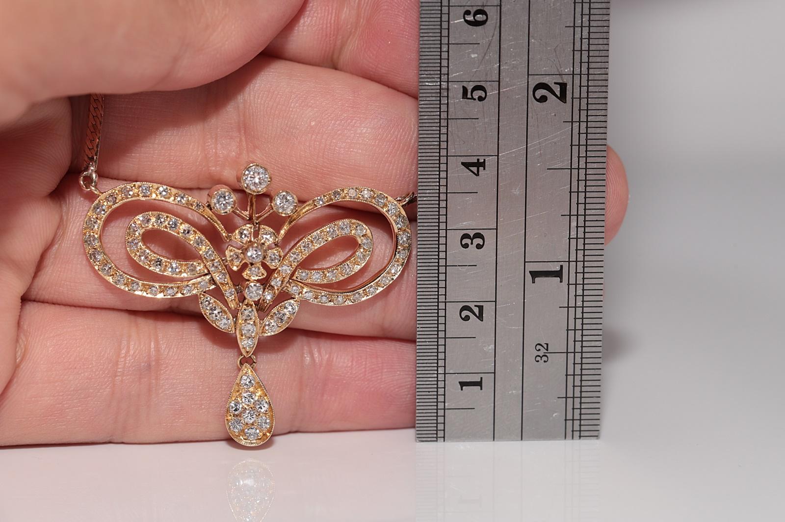 Vintage Circa 1980er Jahre 14k Gold Natürlicher Diamant Dekorierter Anhänger Halskette im Angebot 5