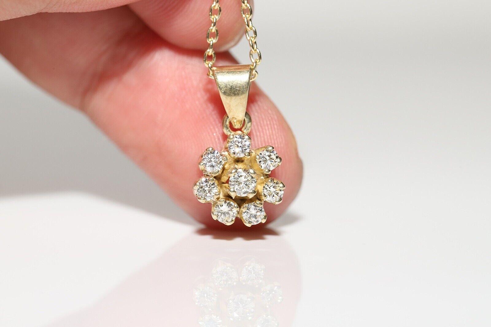 Vintage Circa 1980er Jahre 14k Gold Natürlicher Diamant Dekorierter Anhänger Halskette im Angebot 7
