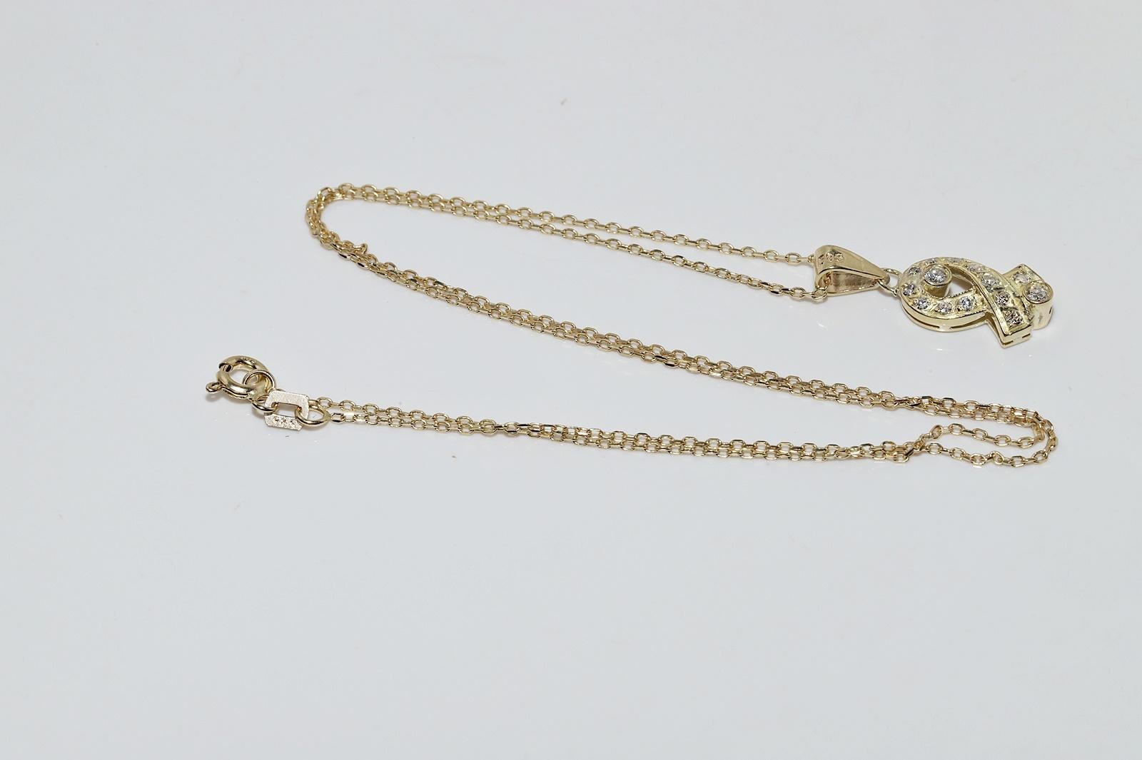 Vintage Circa 1980s 14k Gold Natural Diamond Decorated Pendant Necklace For Sale 9