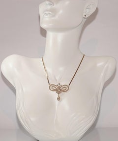 Vintage Circa 1980s 14k Gold Natural Diamond Decorated Pendant Necklace