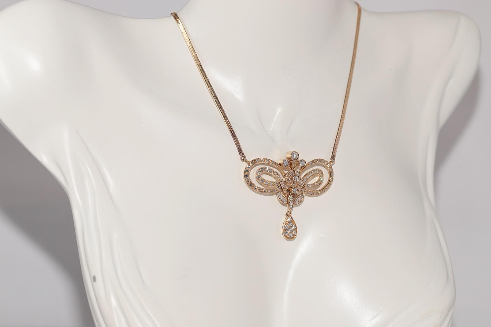 Vintage Circa 1980er Jahre 14k Gold Natürlicher Diamant Dekorierter Anhänger Halskette im Zustand „Gut“ im Angebot in Fatih/İstanbul, 34