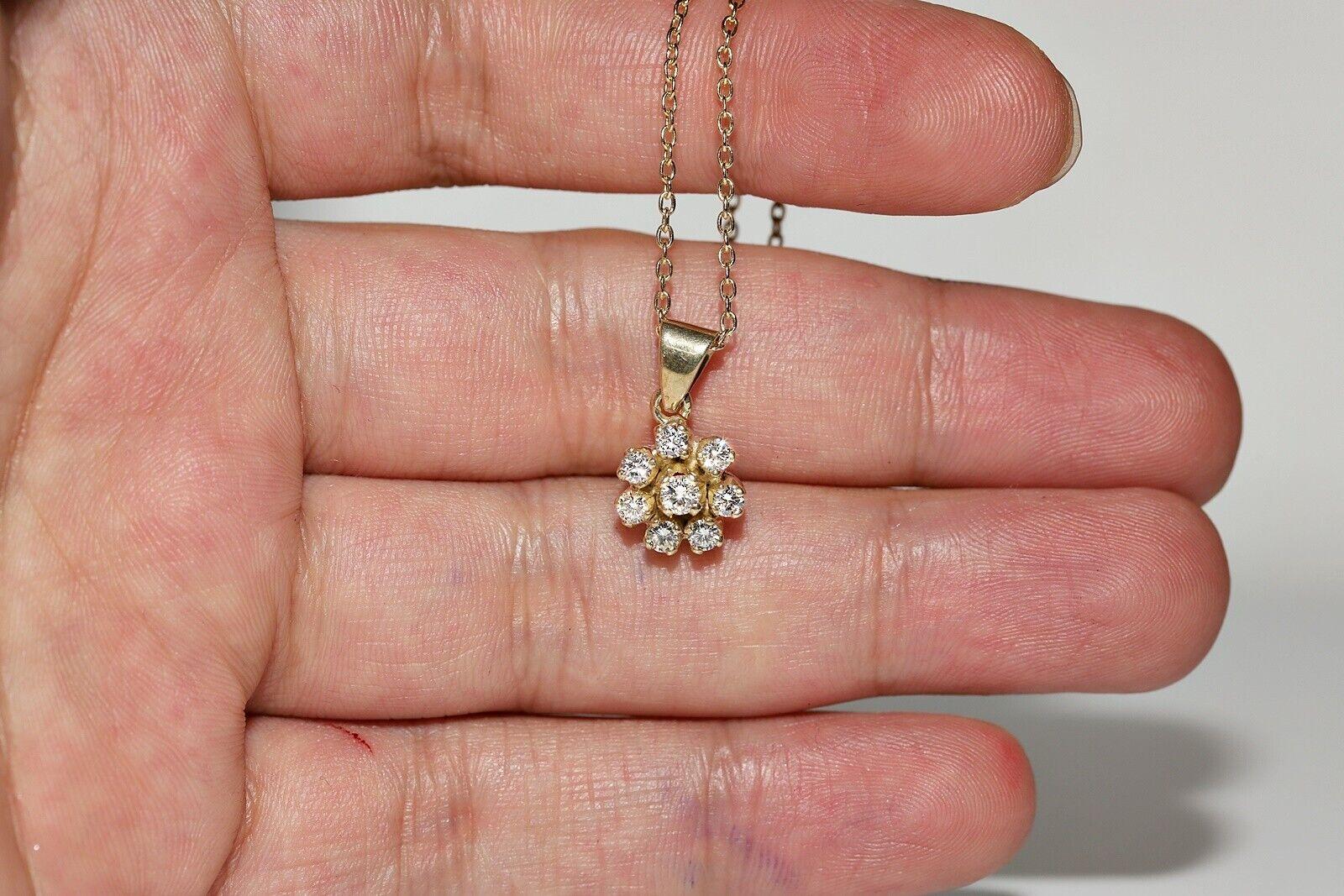 Vintage Circa 1980s 14k Gold Natural Diamond Decorated Pendant Necklace For Sale 1