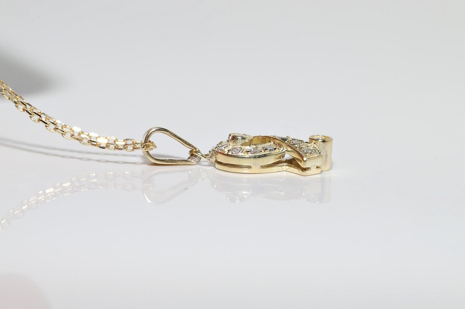 Vintage Circa 1980er Jahre 14k Gold Natürlicher Diamant Dekorierter Anhänger Halskette im Angebot 1