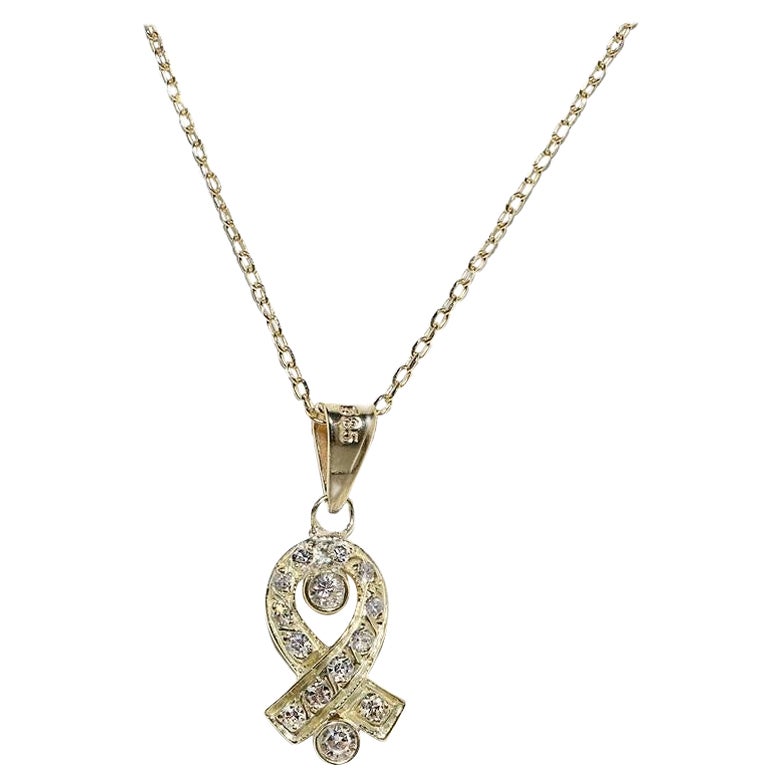 Collana con ciondolo decorato con diamanti naturali in oro 14k, vintage, CIRCA gli anni '80