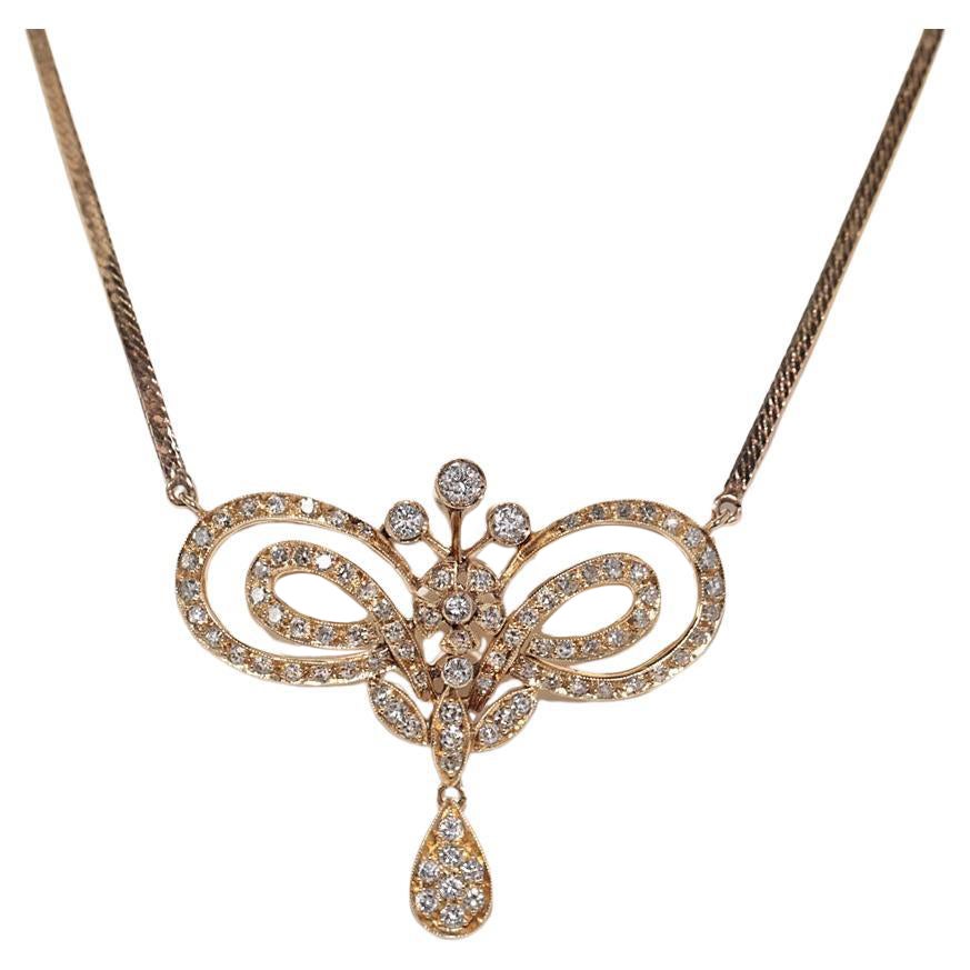 Collana con ciondolo decorato con diamanti naturali in oro 14k, vintage, CIRCA gli anni
80