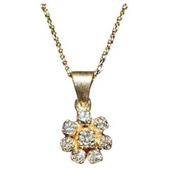 Vintage Circa 1980s 14k Gold Natural Diamond Decorated Pendant Necklace