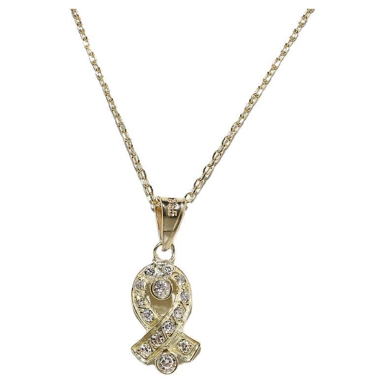 Vintage Circa 1980s 14k Gold Natural Diamond Decorated Pendant Necklace For Sale
