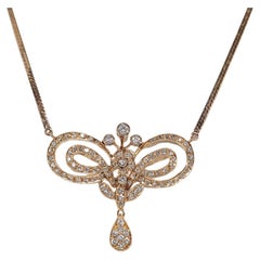 Vintage Circa 1980s 14k Gold Natural Diamond Decorated Pendant Necklace