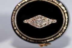 Anello decorato con diamanti naturali in oro 14k, vintage CIRCA 1980