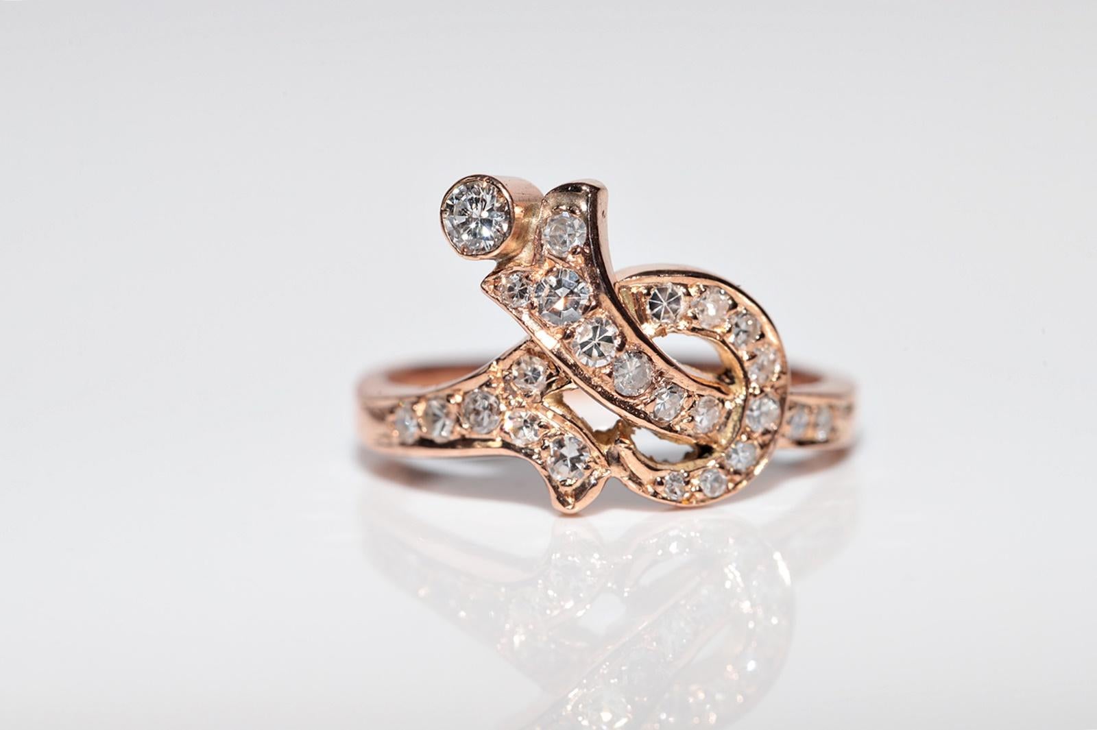 Vintage Circa 1980er Jahre 14k Gold Natürlicher Diamant Dekorierter Vintage-Ring (Einfacher Schliff) im Angebot