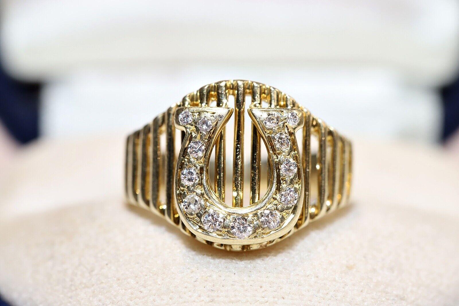Vintage Circa 1980s 14k Gold Natural Diamond Decorated Ring For Sale 2
