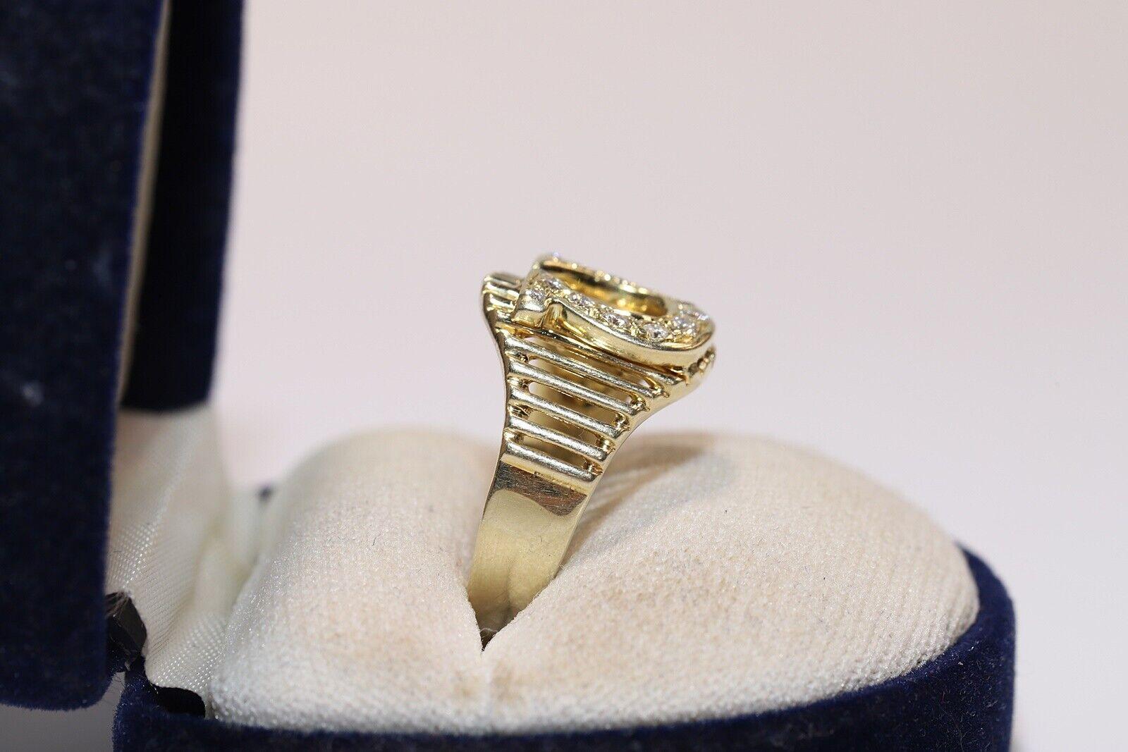 Vintage Circa 1980s 14k Gold Natural Diamond Decorated Ring For Sale 3