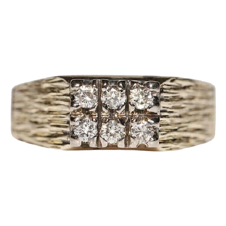 Anello decorato con diamanti naturali in oro 14k, vintage CIRCA 1980
