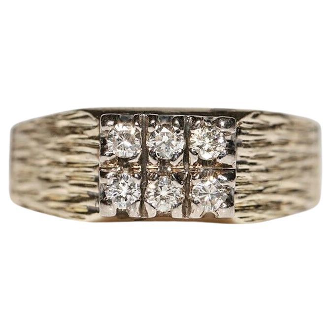 Vintage Circa 1980s 14k Gold Natural Diamond Decorated Ring  For Sale