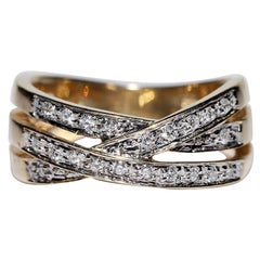 Anello decorato con diamanti naturali in oro 14k, vintage CIRCA 1980